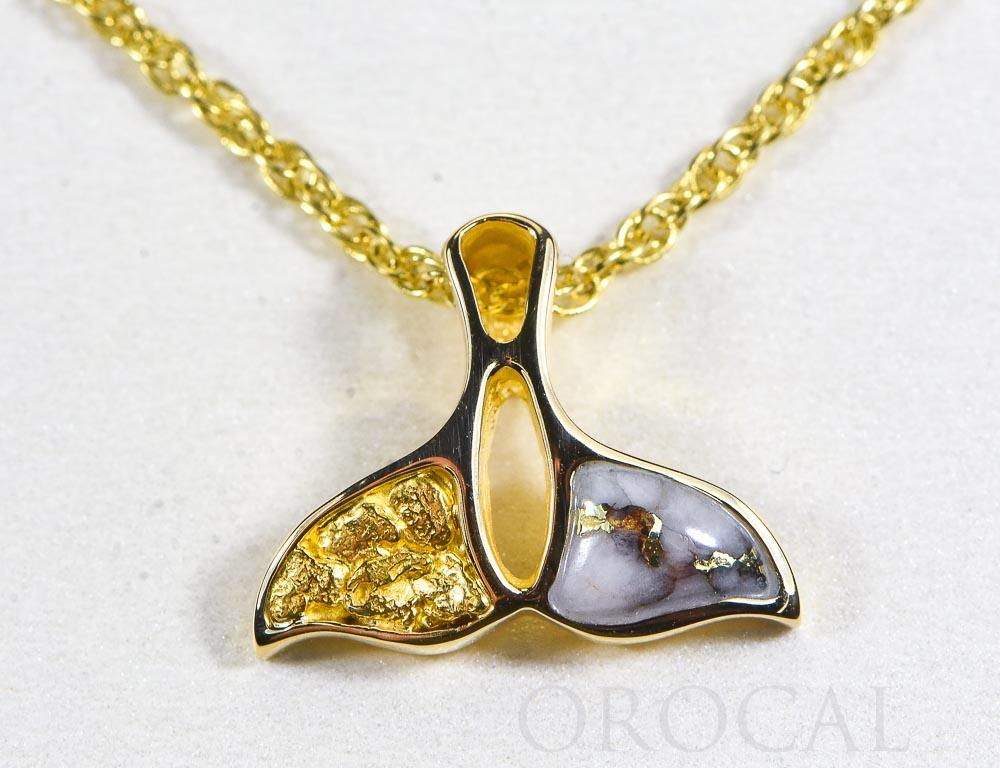 Gold Quartz Pendant Whales Tail "Orocal" PWT24NQ Genuine Hand Crafted Jewelry - 14K Gold Yellow Gold Casting